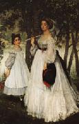 James Tissot The Two Sisters;Pprtrait oil painting on canvas